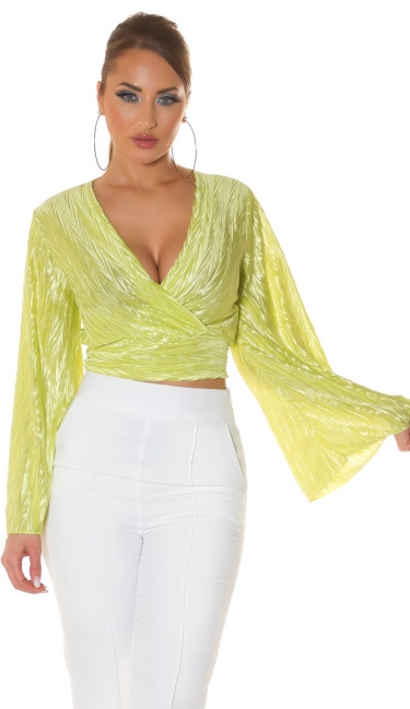 cropped Blouse wraped Look Green